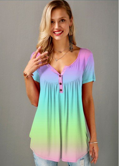 Button Detail Gradient Multi Color T Shirt