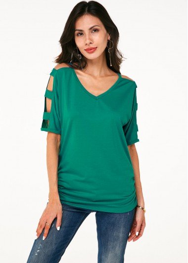 Ladder Cutout Sleeve V Neck Soft T Shirt