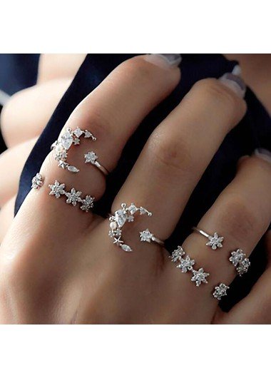 Bohemian Silver Metal Geometric Shape Ring Set