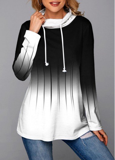 White Ombre Long Sleeve Cowl Neck Sweatshirt