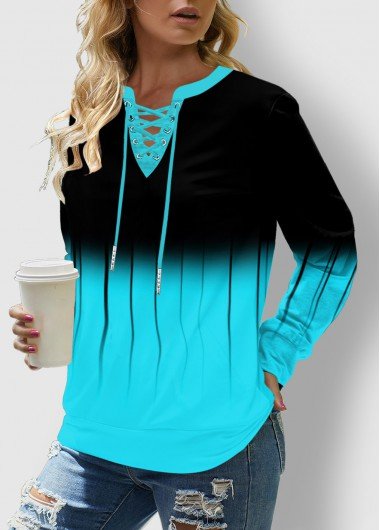 Ombre Lace Up Long Sleeve Sweatshirt