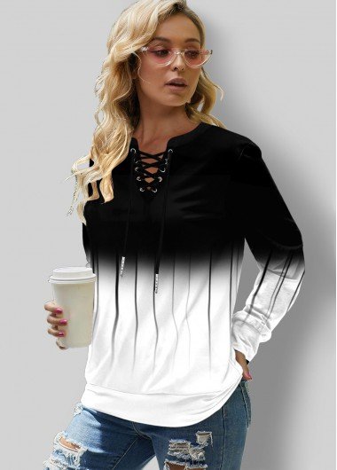 Ombre Lace Up Long Sleeve Sweatshirt