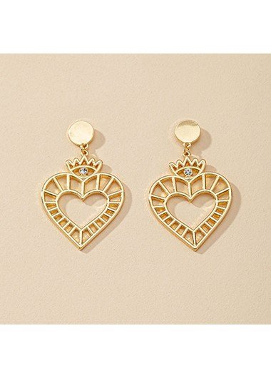 1.2 X 2.0 Inch Gold Metal Heart Earrings