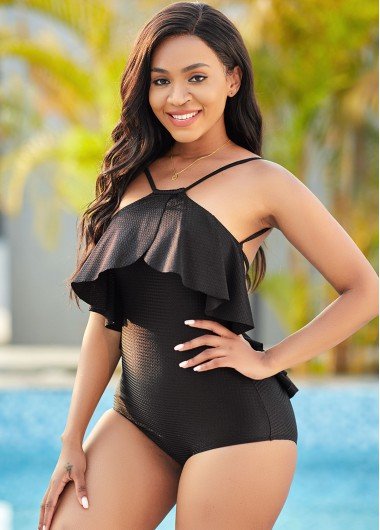 Tie Back Ruffle Overlay One Piece Swimwear