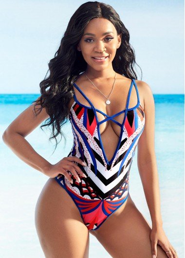 Totem Print Deep V Neck One Piece Swimwear