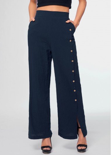 Button Detail High Waist Pocket Pants