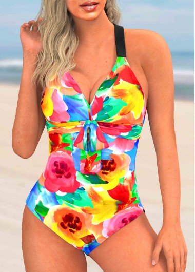 Floral Print Bowknot One Piece Swimwear