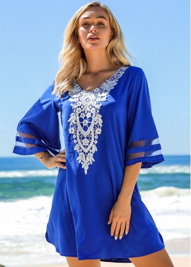 3/4 Sleeve Embellished Neck Cover Up