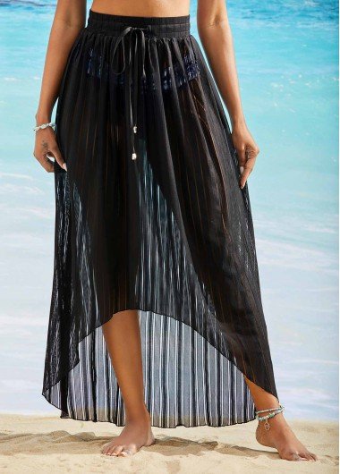 Lace Drawstring Waist Asymmetric Hem Cover Up