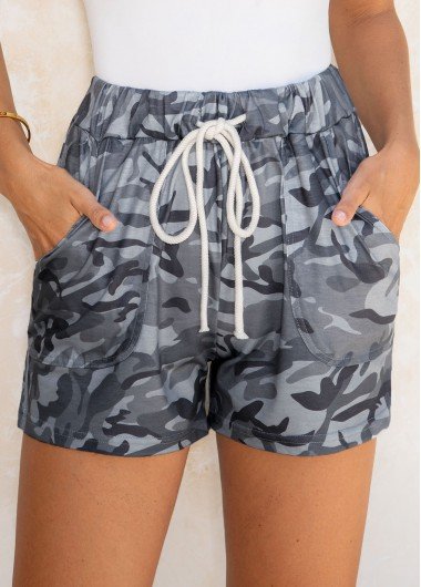 Camouflage Print Drawstring Waist Pocket Shorts