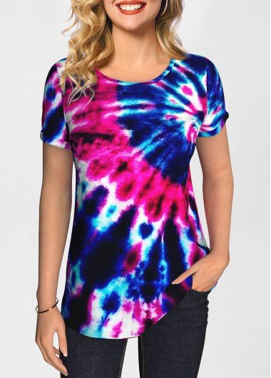 Tie Dye Print Round Neck Short Sleeve T Shirt