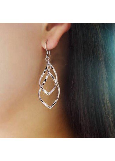 Twist Rhombus Design Silver Metal Earrings