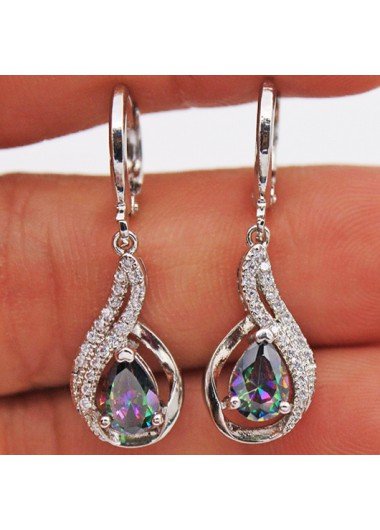 Rhinestone Silver Water Drop Detail Earrings