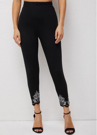 High Waisted Skinny Printed Cutout Detail Pants