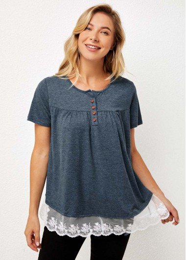 Lace Patchwork Short Sleeve T Shirt