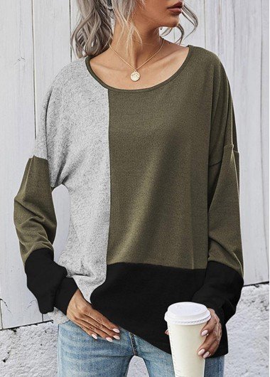 Long Sleeve Round Neck Contrast T Shirt