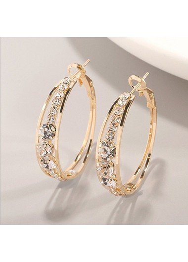 Rhinestone Circle Design Metal Detail Earrings