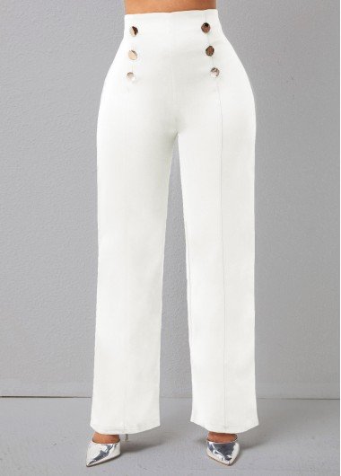 Double Breasted Solid High Waisted Pants