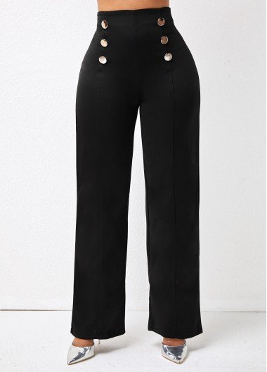 Double Breasted High Waist Solid Pants