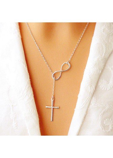 Silver Metal Detail Cross Pendant Necklace