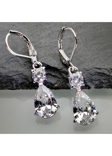 Metal Detail Waterdrop Design Silver Earrings