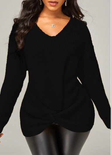 Twist Hem Black Long Sleeve Sweater