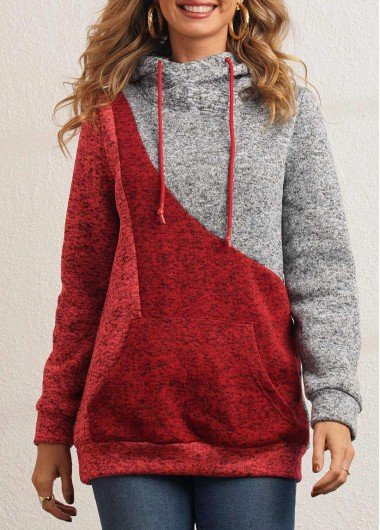 Color Block Drawstring Kangaroo Pocket Hoodie