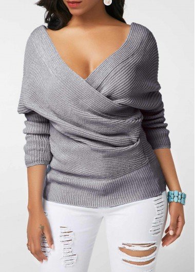 Solid Long Sleeve V Neck Sweater