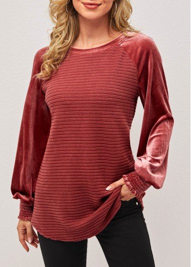 Velvet Stitching Round Neck Deep Red Valentines Sweatshirt