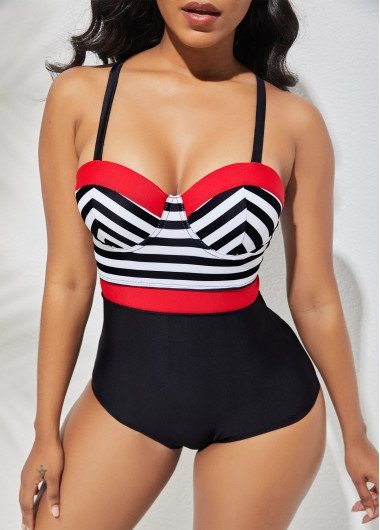 Striped Spaghetti Strap One Piece Swimwear