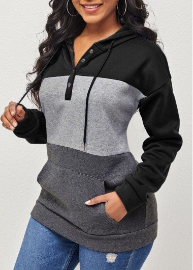 Black Drawstring Kangaroo Pocket Long Sleeve Hoodie