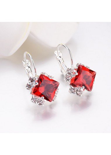 Metal Detail Red Rhinestone Design Earrings