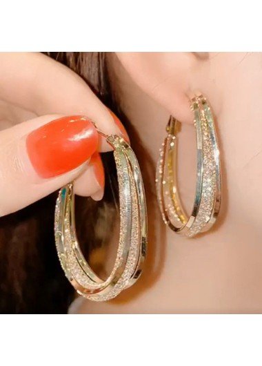 1 Pair Circular Shape Metal Detail Gold Earrings