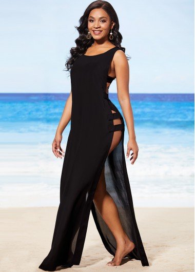 Ladder Cutout Black Sleeveless Cover Up