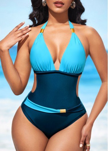 Peacock Blue Tie Back One Piece Swimwear