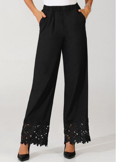 Black Lace Tape Hem High Waisted Pants