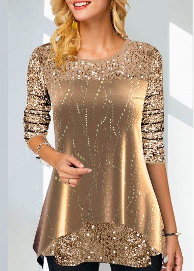 Sequin Long Sleeve Gold Hot Stamping Sweatshirt