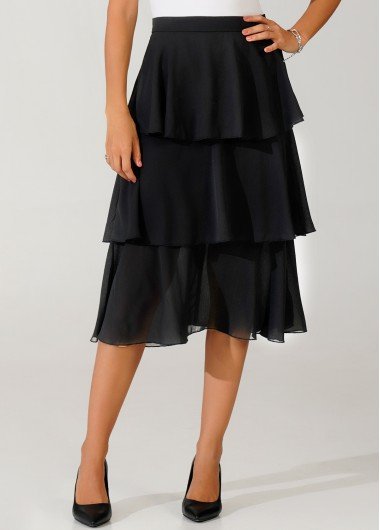 Layered Hem Black High Waist Skirt