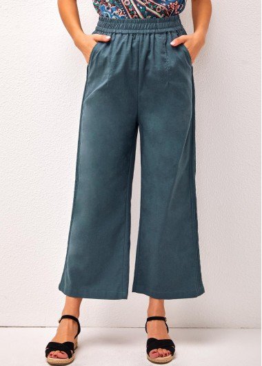 Peacock Blue High Waisted Pockets Pants