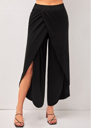 Black High Waisted Side Slit Pants