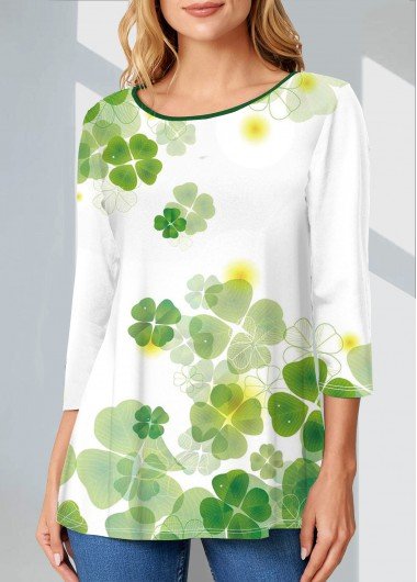 White Patricks Day Four Leaf Clover T Shirt