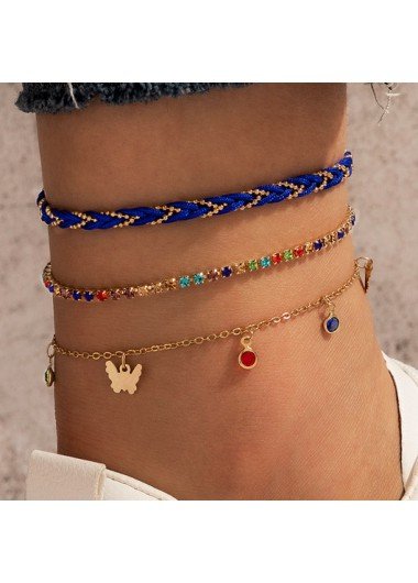 Multi Color Butterfly Detail Rhinestone Anklets Set