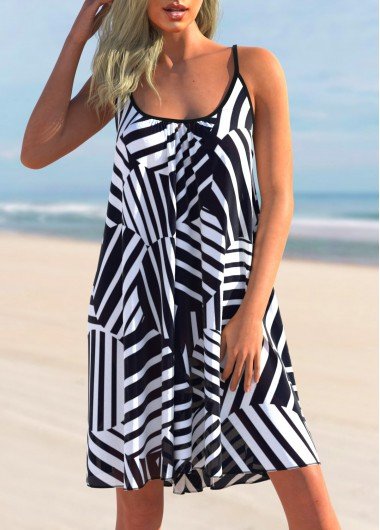 Color Block Spaghetti Strap Striped Cover Up