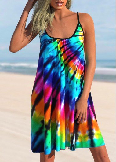 Rainbow Color Tie Dye Print Cover Up Dress