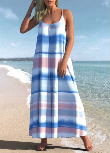 Striped Spaghetti Strap Ombre Cover Up Dress