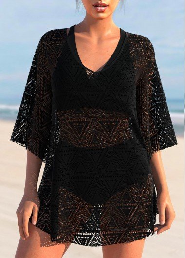 Lace Black V Neck Cover Up