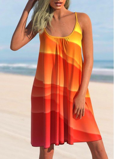 Ombre Spaghetti Strap Orange Cover Up Dress