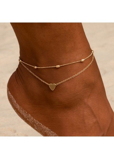 Heart Design Metal Detail Gold Anklet Set