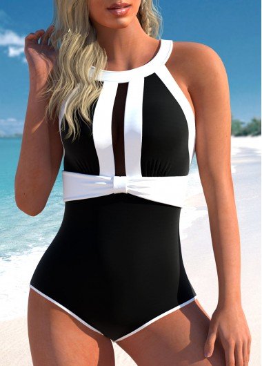 Cutout Back Bib Neck Black One Piece Swimwear