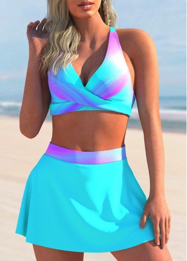 High Waisted Colorful Print Cyan Bikini Set